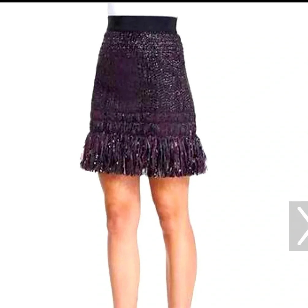 Milly metallic tweed fringe skirt